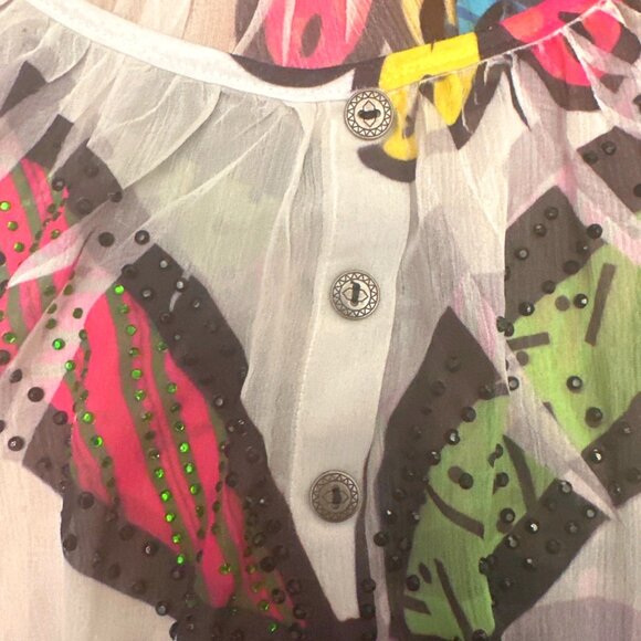 Crimson Ivy Off Shoulder Blouse Flower Print Rhinestone Accents Sz S Multicolor - Picture 10 of 10